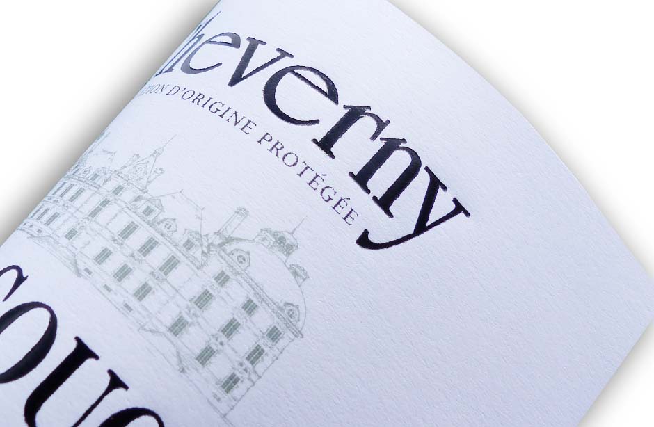 Etiquette vin Cheverny Societe Lacheteau à Vallet en Loire Atlantique, val de Loire, sur papier rustique, dorure à chaud noire