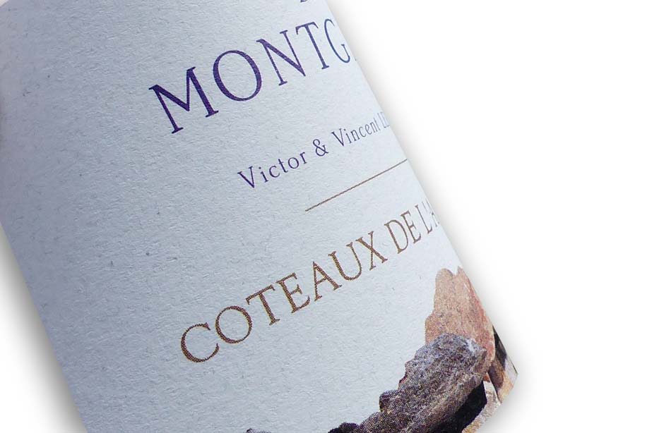 Etiquette Montgillet Coteaux de l’Aubance Victor et Vincent Lebreton à Juigne sur Loire sur papier Tintoretto Cashmere, quadri