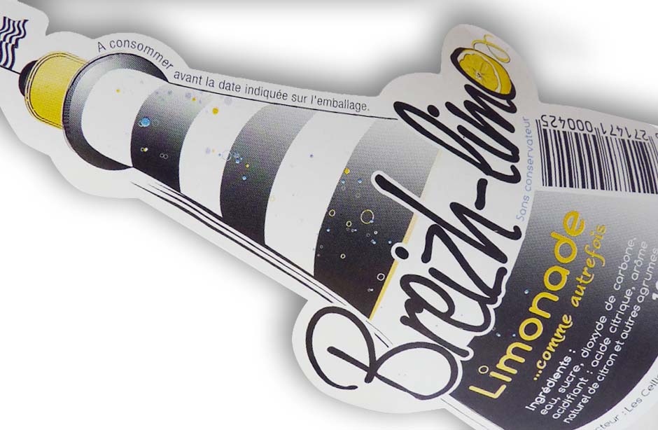 Etiquette limonade comme autrefois Breizh Limo Val de Rance à Pleudihen sur Rance sur papier chromolux blanc, découpe originale